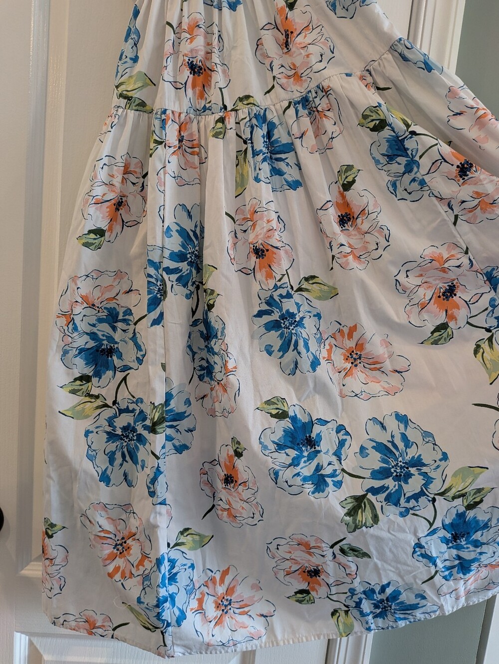 Abercrombie & Fitch Ruffle Strap Smocked Midi Dress Floral Poplin White Size XS - Picture 7 of 15